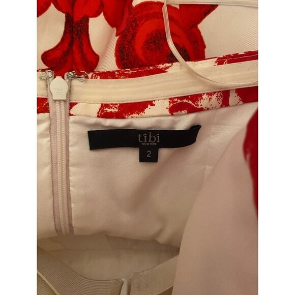 Tibi Rococo Vibrant Red and Cream 100% Silk Floral Boned Strapless Cocktail Dres - Picture 7 of 8
